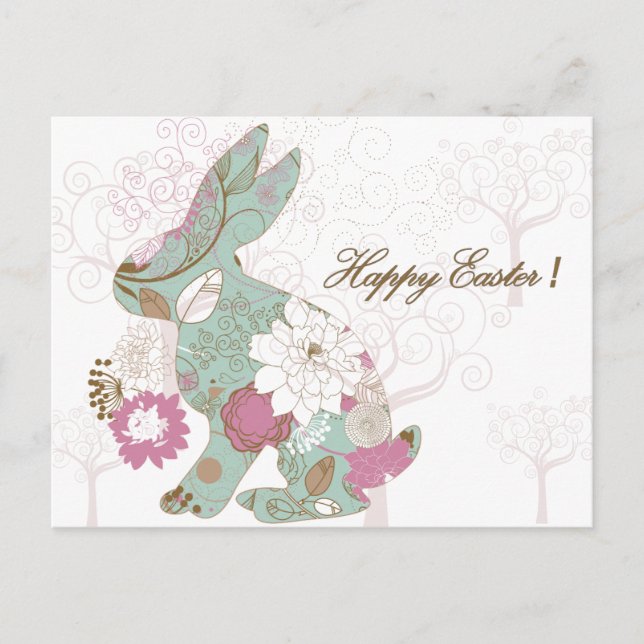 Easter Rabbit with Floral Overlay Holiday Postcard (Front)