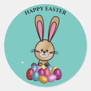 Easter rabbit with sparkling eggs stickers! classic round sticker