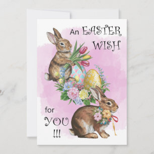 Easter Rabbits & Eggs Watercolor Flat Holiday Card