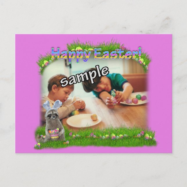 Easter Racoon Bandit Photo Frame Holiday Postcard (Front)
