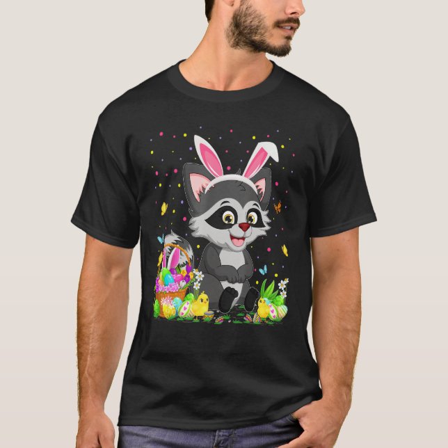 Easter Racoon Bunny Egg Hunting Racoon Easter Su T-Shirt (Front)