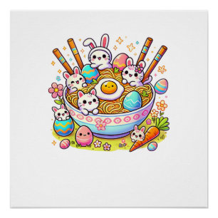Easter Ramen Cats Cute Anime Happy Easter Day Wome Poster