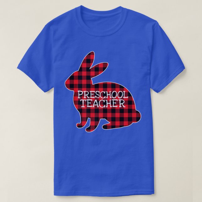 Easter Red Plaid Bunny Graphic Preschool Teacher M T-Shirt (Design Front)