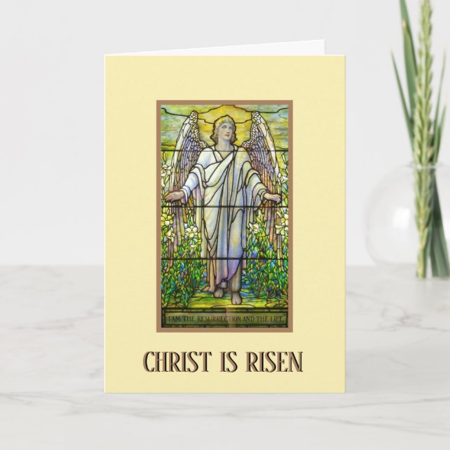 Easter Religious Blessings Stained Glass Angel Holiday Card (Front)