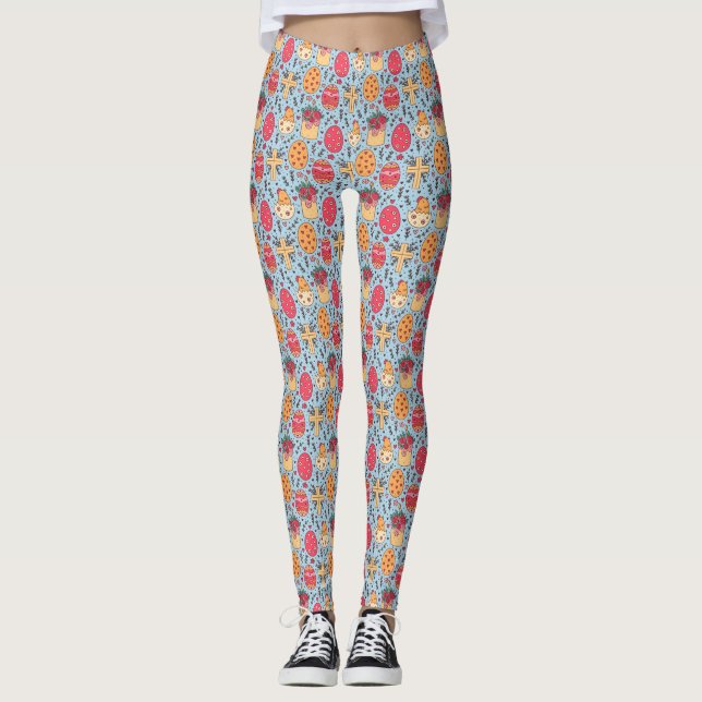 Easter Religious Cross Hand Drawn Art Leggings (Front)