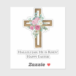 Easter Religious He is Risen Wood Cross Floral