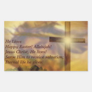 Easter - Religious Jesus and Crusifix Gold Rectangular Sticker