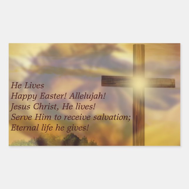 Easter - Religious Jesus and Crusifix Gold Rectangular Sticker (Front)