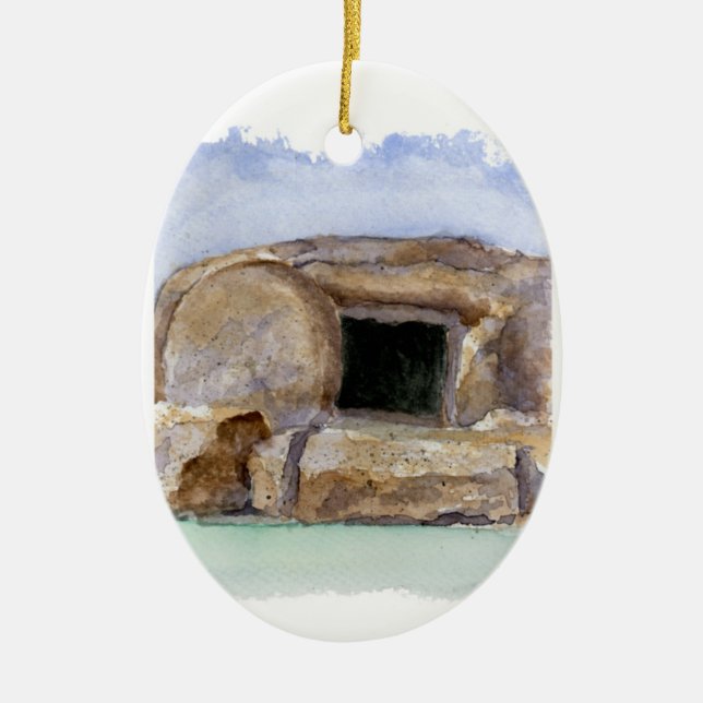 Easter Resurrection Day Empty Tomb Ceramic Tree Decoration (Front)