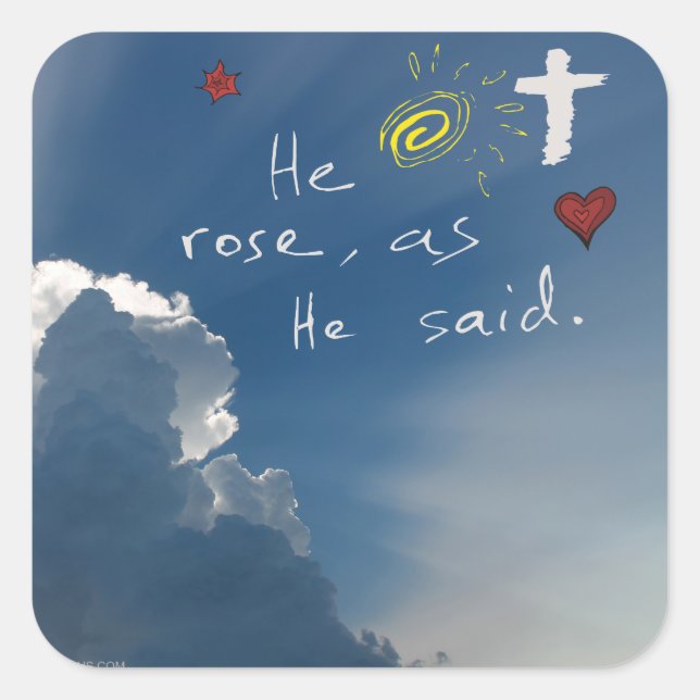 Easter Resurrection He Is Risen Jesus Rose Square Sticker (Front)