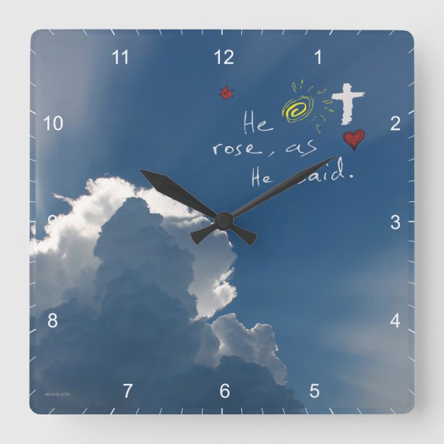 Easter Resurrection He Is Risen Jesus Rose Square Wall Clock (Front)