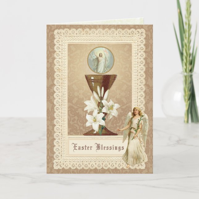 Easter Resurrection Jesus Angel Eucharist Catholic Holiday Card (Front)