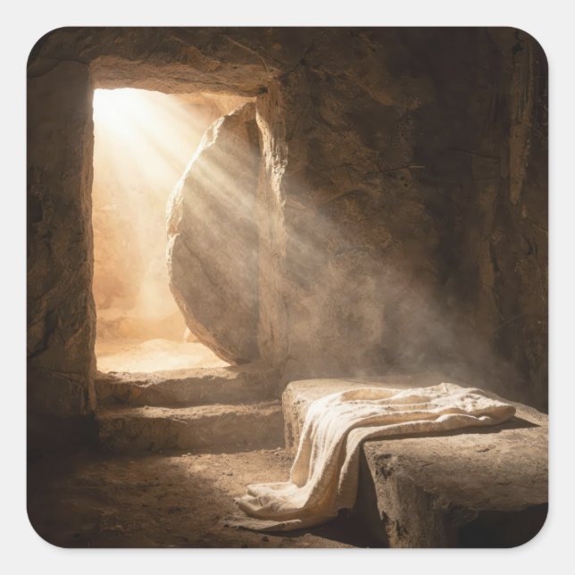 Easter Resurrection Morning Empty Tomb Square Sticker (Front)