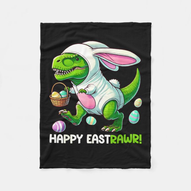 Easter Rex Bunny Ears Dinosaur Illustration Fleece Blanket (Front)