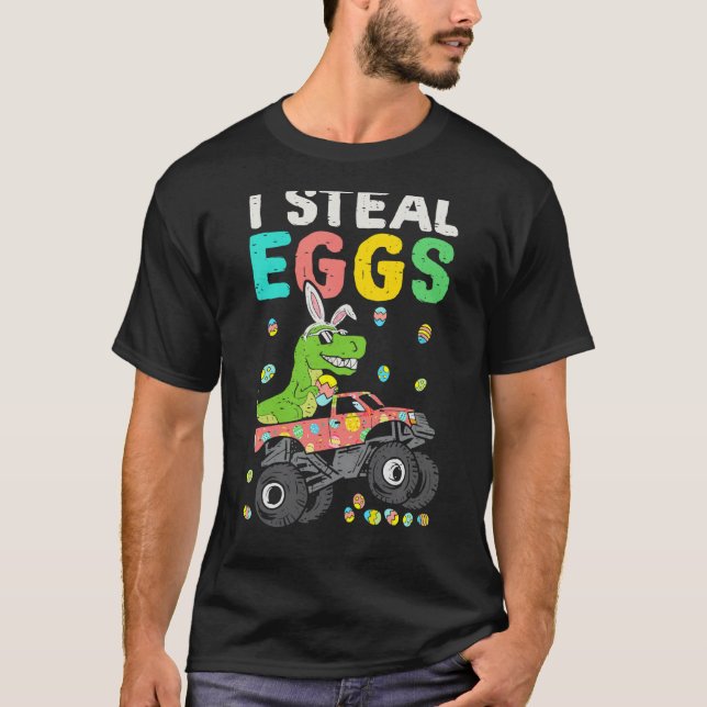 Easter Rex Dinosaur Monster Truck Eggasaurus Boys  T-Shirt (Front)