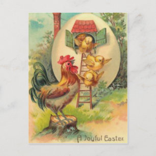 Easter Rooster Chick Egg Birdhouse Holiday Postcard