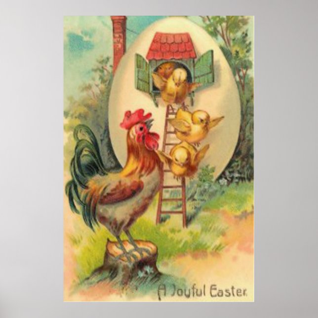 Easter Rooster Chick Egg Birdhouse Poster (Front)