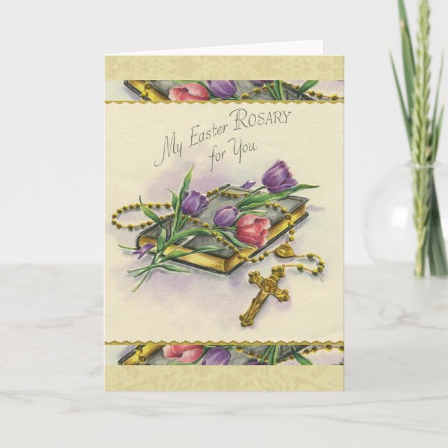 Easter Rosary Spiritual Bouquet Floral Holiday Card (Front)
