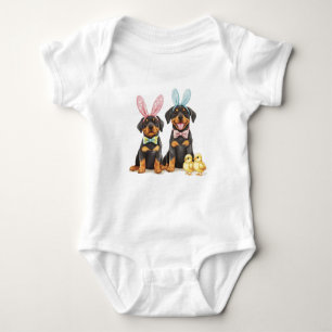 Easter Rottweiler Dogs Bunny Ears Baby Bodysuit