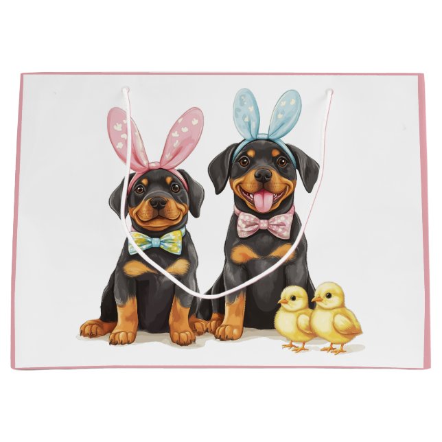 Easter Rottweiler Dogs Bunny Ears Large Gift Bag (Front)