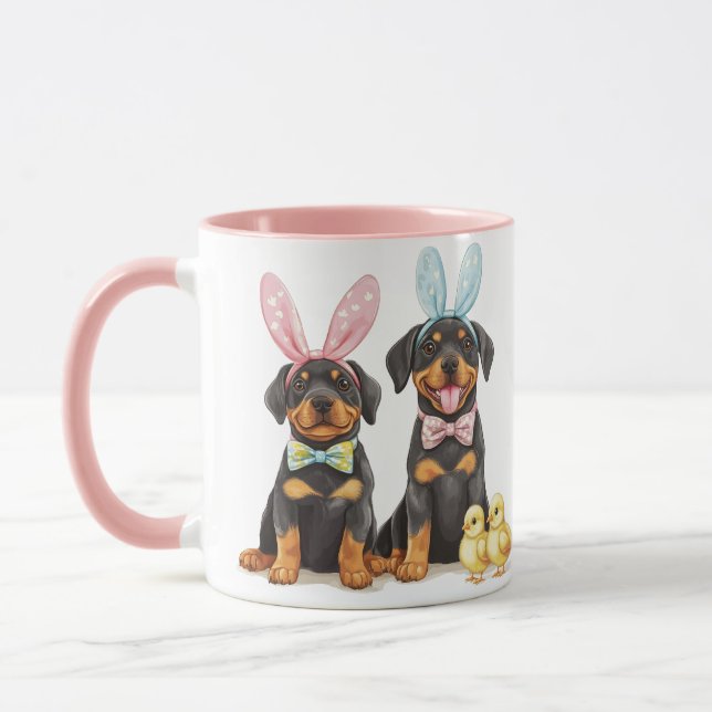 Easter Rottweiler Dogs Bunny Ears Mug (Left)