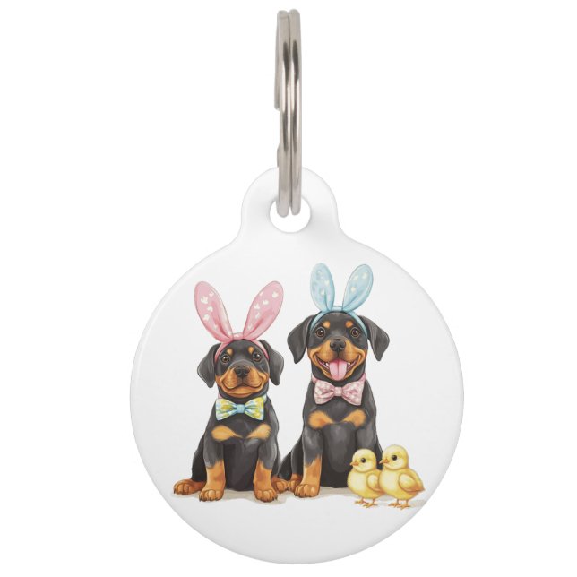 Easter Rottweiler Dogs Bunny Ears Pet Tag (Front)