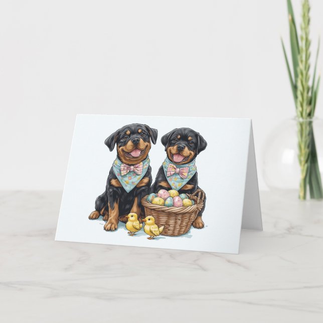 Easter Rottweiler Dogs Easter Basket Holiday Card (Front)