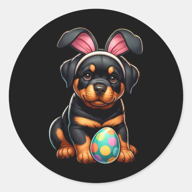 Easter Rottweiler Dogs Pets Lovers Rabbit Egg Eggs Classic Round Sticker (Front)