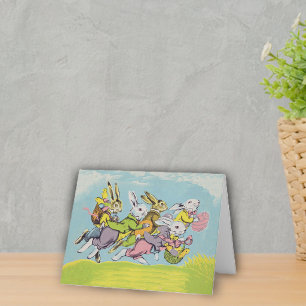Easter Running Rabbits Pastels Holiday Card