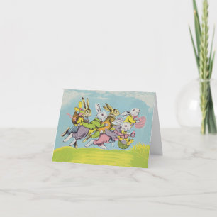 Easter Running Rabbits Pastels Holiday Card