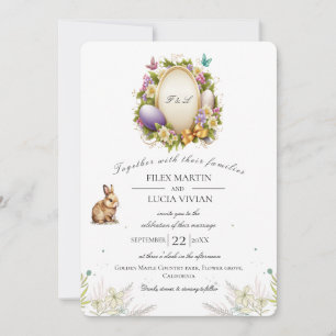 Easter Sample Mini Floral Rabbit and Egg Wedding   Invitation