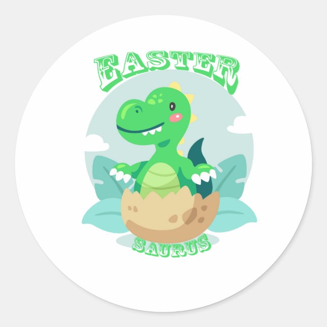 Easter Saurus Rex Dinosaur Easter Eggs Classic Round Sticker (Front)
