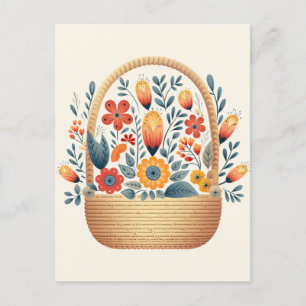 Easter Scandinavian folk basket eggs art Postcard