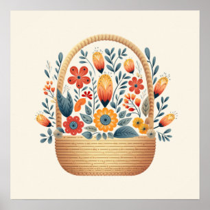 Easter Scandinavian folk basket eggs art Poster
