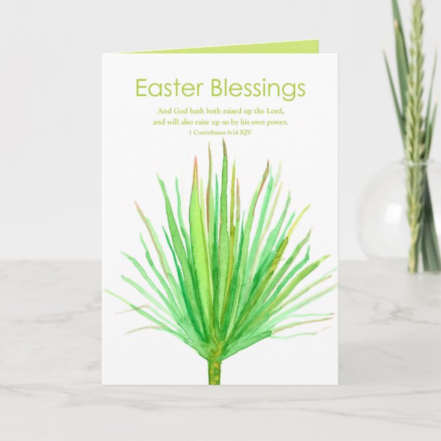 Easter Scripture Corinthians Palm Leaves Bible Card (Front)
