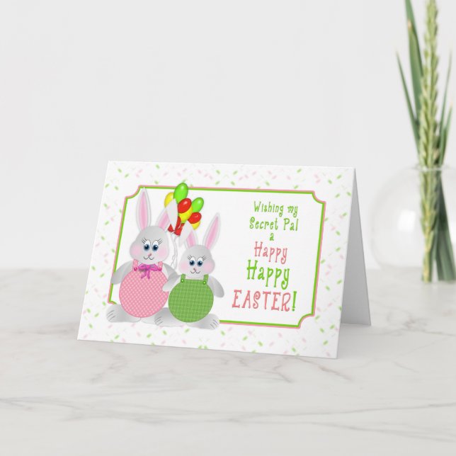 Easter -  Secret Pal - Bunnies & Balloons Holiday Card (Front)