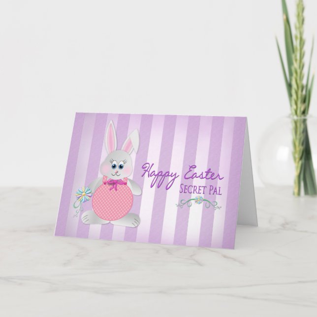 Easter - Secret Pal - Bunny - Purple Stripes Holiday Card (Front)
