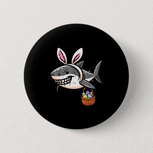 Easter shark bunny ears egg basket cute boys kids 6 cm round badge