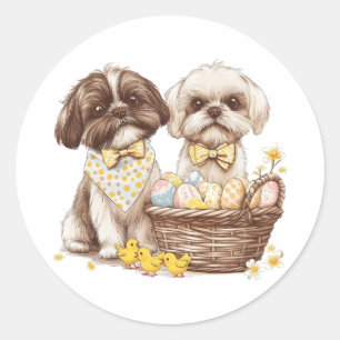 Easter Shih Tzu Dogs Classic Round Sticker