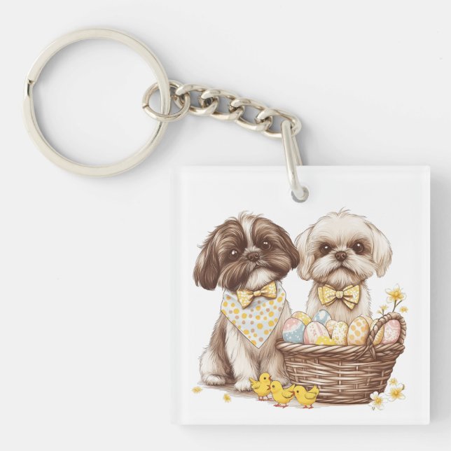 Easter Shih Tzu Dogs Key Ring (Front)