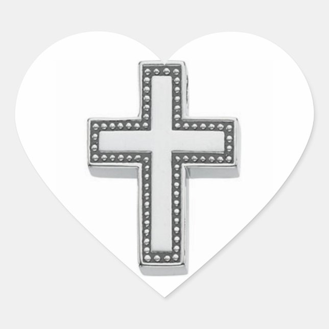 Easter/Silver Christian Cross Heart Sticker (Front)