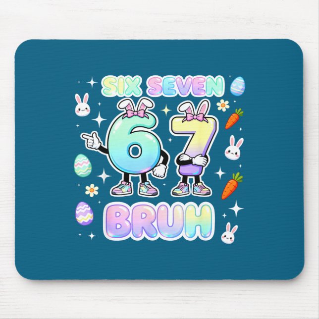 Easter Six Seven Bruh Bunny Illustration Mouse Mat (Front)