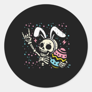 Easter Skeleton Bunny Rock Hand Egg Rocker Boys Ki Classic Round Sticker