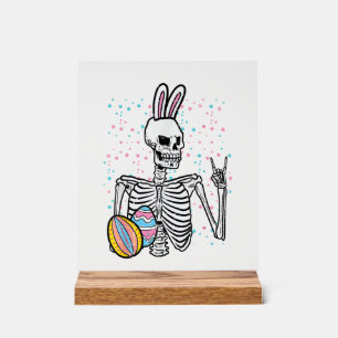 Easter Skeleton Bunny Rock Hand Rocker Boys Kids M Acrylic Sign
