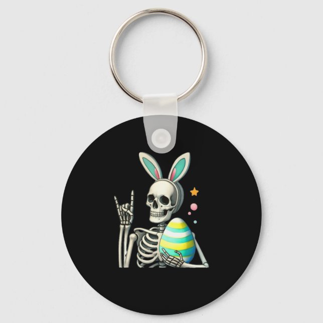 Easter Skeleton Bunny Rock Hand Rocker Boys Kids M Key Ring (Front)