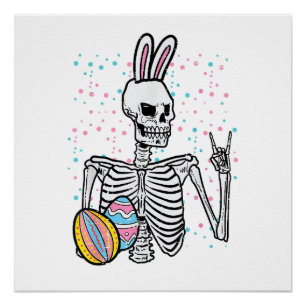 Easter Skeleton Bunny Rock Hand Rocker Boys Kids M Poster