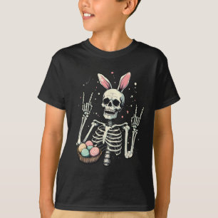 Easter Skeleton Bunny Rock Hand Rocker Boys Kids M T-Shirt