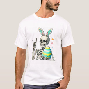 Easter Skeleton Bunny Rock Hand Rocker Boys Kids M T-Shirt