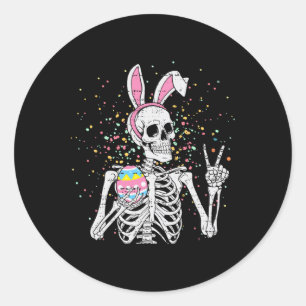 Easter Skeleton Bunny Rock Hand Rocker Boys Kids T Classic Round Sticker