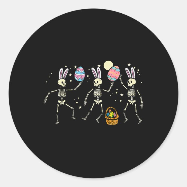 Easter Skeletons Dancing Eggs Funny Bones Men Wome Classic Round Sticker (Front)